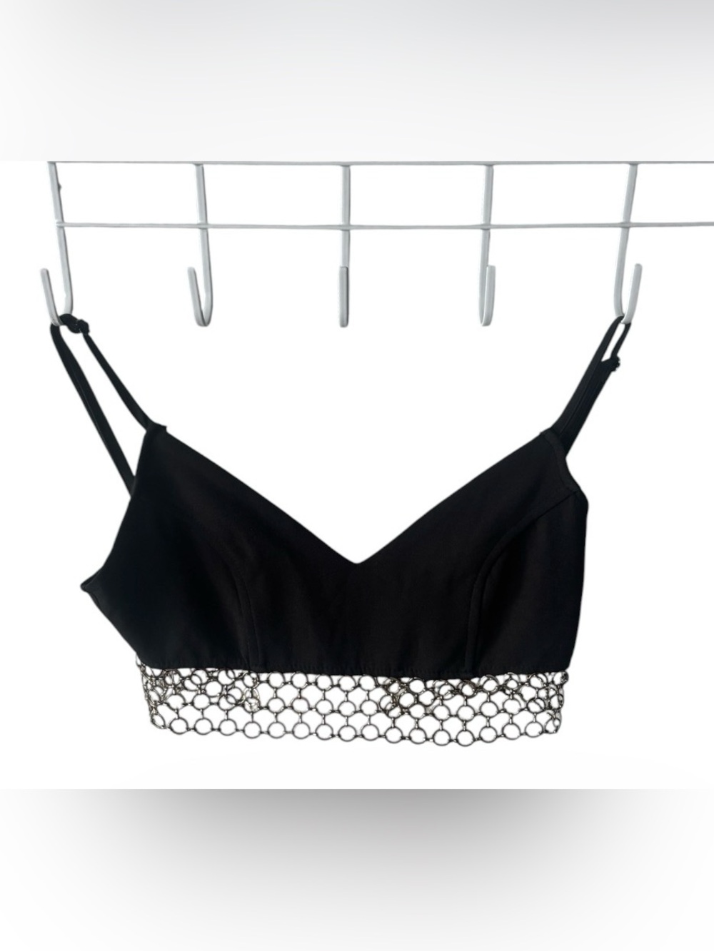 Missguided + Black Crop Bralette with Chain Hem